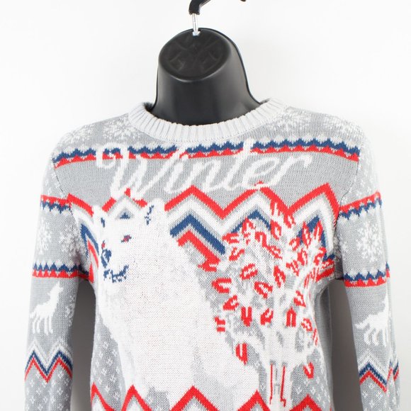 Game of Thrones Winter Is Here White Direwolf Gray Pullover Ugly Sweater XS - Picture 2 of 7